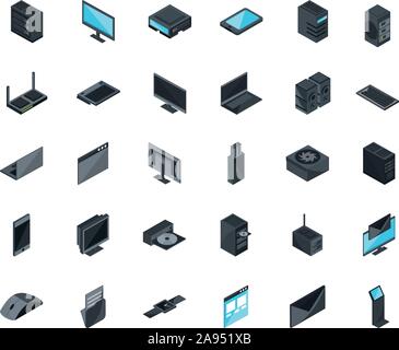 technology hardware device computer icons set vector illustration isometric Stock Vector