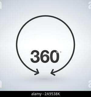 360 degree view of vector circle arrows isolated. Signs with arrows to indicate the rotation or panoramas to 360 degrees. Stock Vector