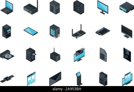 technology hardware device computer icons set vector illustration isometric Stock Vector