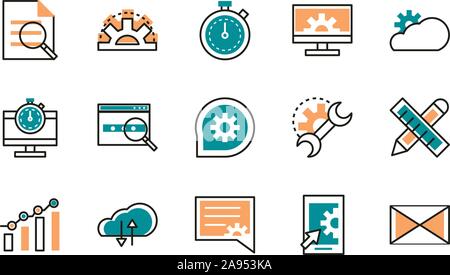 web development icons collection vector illustration line and fill Stock Vector
