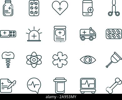 healthcare equipment medical icons set line fill vector illustration Stock Vector