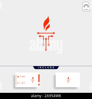 Initial T Torch Logo Template Vector Design Stock Vector