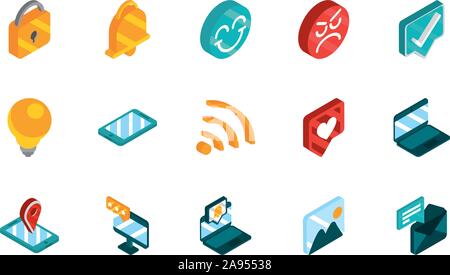 social media isometric icons collection vector illustration Stock Vector