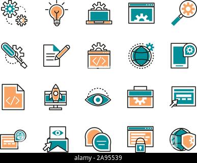 web development icons collection vector illustration line and fill Stock Vector