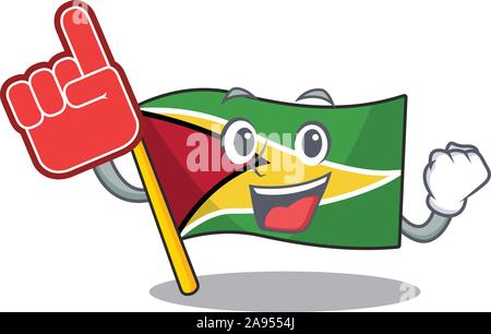 Confident flag guyana foam finger cartoon character style Stock Vector