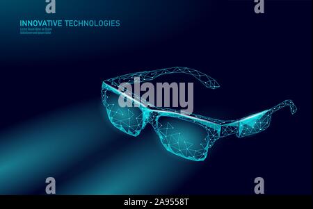 Virtual augmented reality glasses low poly. Innovation media entertainment polygonal concept. Technology web connection cinema 3D vector illustration Stock Vector