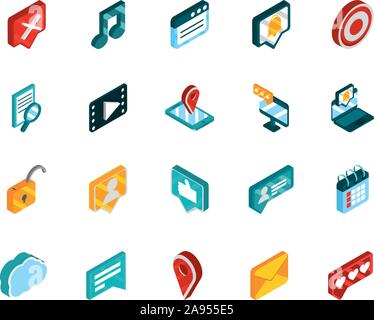 social media isometric icons collection vector illustration Stock Vector