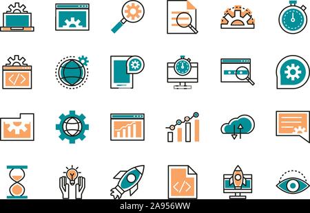 web development icons collection vector illustration line and fill Stock Vector