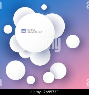 White circles overlapping with shadow on blue and pink gradient background. Vector illustration Stock Vector