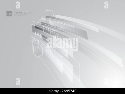 Abstract technology concept gray and white geometric corporate design perspective background. Vector illustration Stock Vector