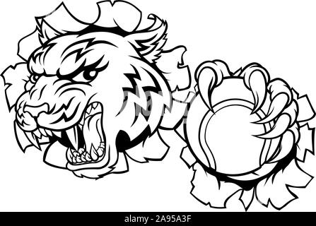 Tiger Tennis Player Animal Sports Mascot Stock Vector