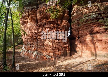 Old castle rock, red sandstone rock group, natural and cultural monument, Brechenberg near Eppenbrunn, Palatinate Forest, Rhineland-Palatinate Stock Photo