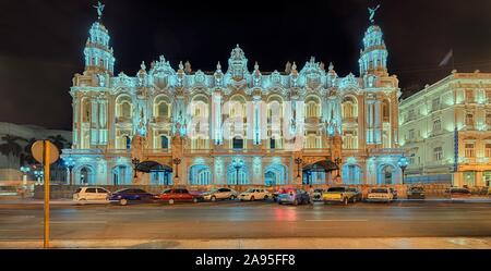 Gran Teatro de La Habana at night, Havana, Cuba Stock Photo