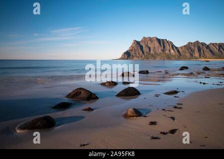 Beach of Uttakleiv, Vestvagoya, Lofoten, Norway Stock Photo