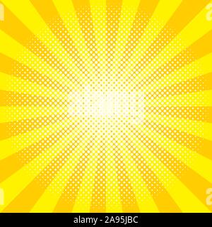 round yellow sunburst vector texture with halftone Stock Vector