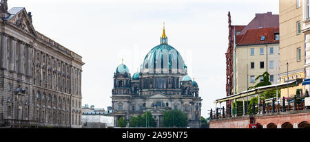 Berliner Dom (Berlin Cathedral) and Berlin skyline at Nikolaiviertel, Berlin, Germany Stock Photo