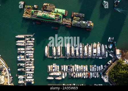 top down view of the famous Aberdeen marina with its floating restaurant in Hong Kong Stock Photo