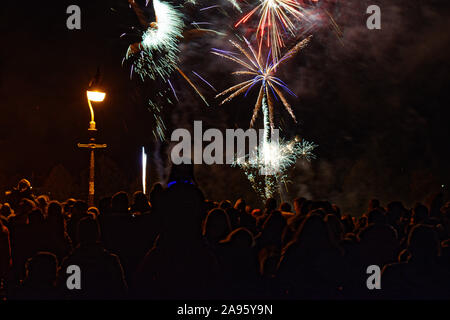 A public firework display at Lindfield in West Sussex, England, UK. Annual event to mark Guy Fawkes night or bonfire night. Stock Photo
