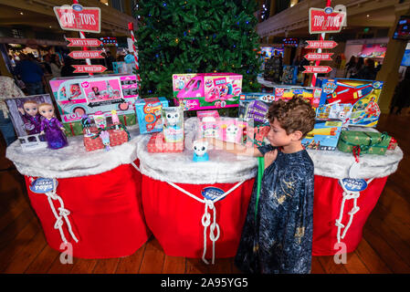 London, UK.  13 November 2019. Xavier (aged 10) views the top 12 toys at 'DreamToys', the official toys and games Christmas Preview, held at St Mary's Church in Marylebone.  Recognised as the countdown to Christmas, the Toy Retailer’s Association, an independent panel of leading UK toy retailers, have selected the definitive and most authoritative list of which toys will be the hottest property this Christmas. Credit: Stephen Chung / Alamy Live News Stock Photo