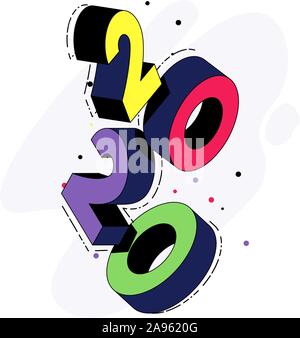 Falling 3D digits 2020. Isometric text Stock Vector