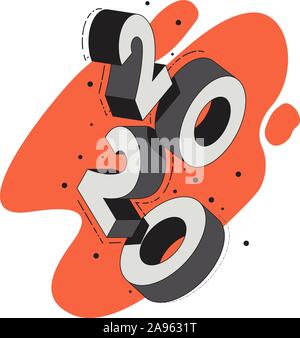 Falling 3D digits 2020. Isometric text Stock Vector