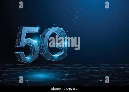 5G new wireless internet wifi connection. Global network high speed connection technology. Concept in Low poly style. Stock Vector