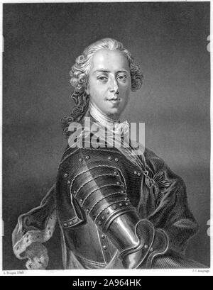 An engraving of Prince Charles Edward Stuart (Bonnie Prince Charlie) scanned at high resolution from a book printed in 1859.   Believed copyright free Stock Photo