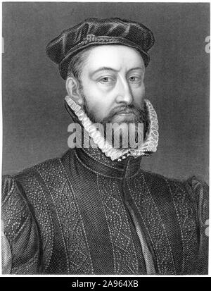 Engraving of The Regent Murray (Moray) Obit 1570 from the original at Holyrood Palace, Edinburgh scanned at high resolution from a book of  1859. Stock Photo