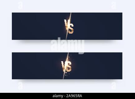 VS. two horizontal flyer vs letters on black background with shinning versus. space for text. vector illustration.vs banner. football, basketball Stock Vector