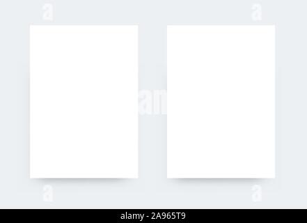 twor a4 Vector realistic white mock up with shadow. Format of official document. Compare of two lists. White paper realistic mockup Stock Vector