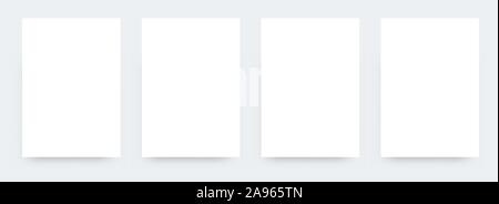 four pieces blank A4 sheet of white paper with the shadow for your design, vector illustration eps10 White paper realistic mockup Stock Vector