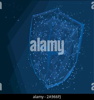 Security Shield composed of polygons. Business concept of data protection. Low poly vector illustration of a starry sky or Comos. Stock Vector