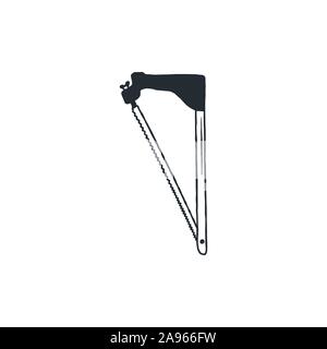 Linear fretsaw icon. Hand saw in retro silhouette style. Stock vector sawmill and timber equipment isolated on white background Stock Vector