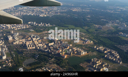 Aerial view from descending airplane Stock Photo