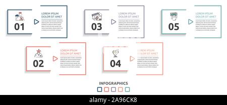 Simple timeline template with square icons, descriptions and city ...
