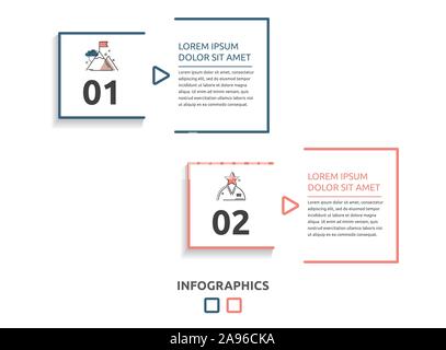 Vector flat infographic template. Line square with text and icons for two diagrams, graph, flowchart, timeline, marketing, presentation. Business Stock Vector