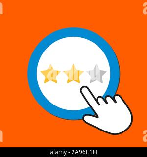 Star rating icon. Review, customer satisfaction concept. Hand Mouse Cursor Clicks the Button. Pointer Push Press Stock Vector