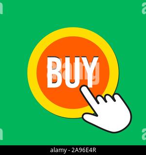 Buy icon. Shopping concept. Hand Mouse Cursor Clicks the Button. Pointer Push Press Stock Vector