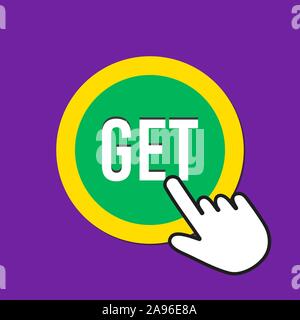 Get icon. Receiving concept. Hand Mouse Cursor Clicks the Button. Pointer Push Press Stock Vector
