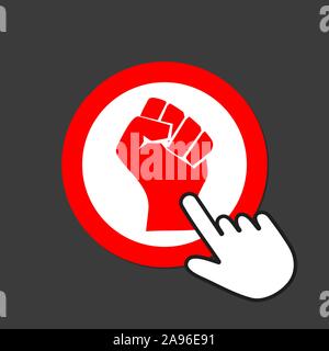 Fist icon. Fight, overcome concept. Hand Mouse Cursor Clicks the Button. Pointer Push Press Stock Vector