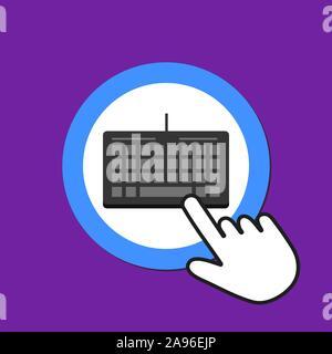 Keyboard icon. Manual input concept. Hand Mouse Cursor Clicks the Button. Pointer Push Press Stock Vector