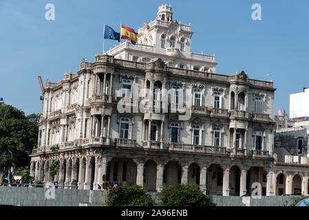 Palace Velasco is the current embassy of Spain in Havana, Cuba.  The building was constructed in 1912 and was designed in the Art Nouveau style in Stock Photo