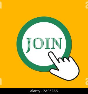 Join icon. Sign up concept. Hand Mouse Cursor Clicks the Button. Pointer Push Press Stock Vector