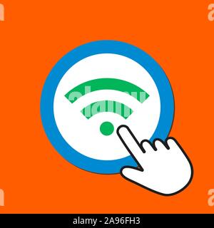 Wi-fi icon. Internet connection concept. Hand Mouse Cursor Clicks the Button. Pointer Push Press Stock Vector