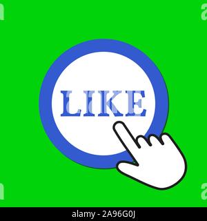 Like icon. Sympathy concept. Hand Mouse Cursor Clicks the Button. Pointer Push Press Stock Vector