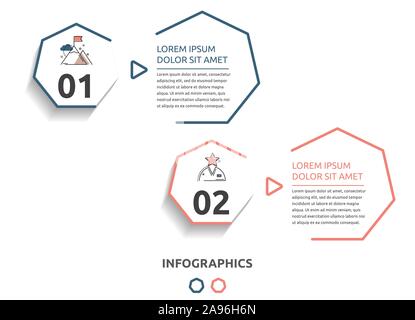 Vector flat infographic template. Line heptagon with text and icons for two diagrams, graph, flowchart, timeline, marketing, presentation. Business Stock Vector