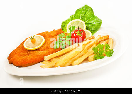 Cutlet and Potato Chips Stock Photo