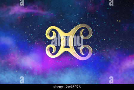 Gemini zodiac constellation on a starry space background with lettering ...