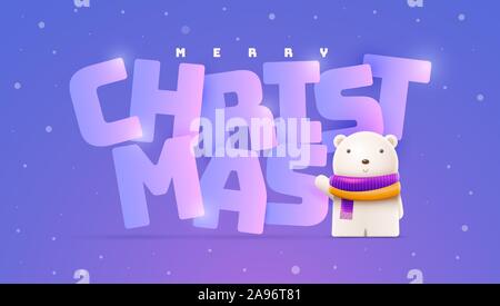 Little cute bear and Christmas, New Year greeting. Vector character illustration. Elements are layered separately in vector file. Stock Vector