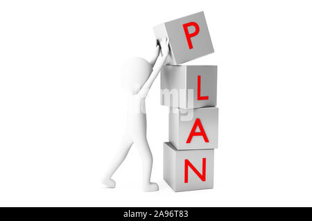 3D men are writing year 2019 with red playblocks Against White against white background. High quality 3D renders of several poses from 3D man in plain Stock Photo